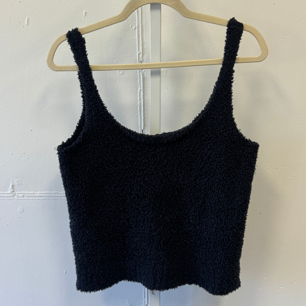 SKIMS Cozy‎ Knit Teddy Sherpa Tank Onyx Black Scoop Neck Lounge Top 2X/3X